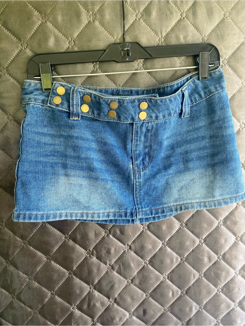 Brit The Label Denim Micro Mini Skirt Y2K Low Rise Snap Panel Heavy Hardware S